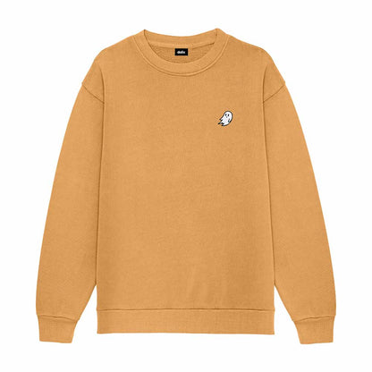Dalix Ghost Embroidery Relaxed Crewneck Sweatshirt Soft Fleece Fit Lounge Mens in Peanut 2XL XX-Large