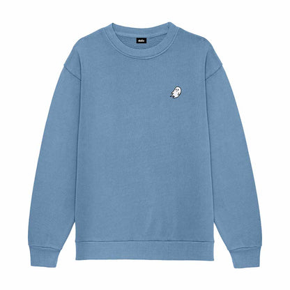 Dalix Ghost Embroidery Relaxed Crewneck Sweatshirt Soft Fleece Fit Lounge Mens in Pebble Blue 2XL XX-Large