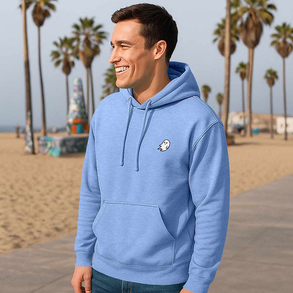Dalix Mens Ghost Hooded Fleece Sweatshirt Log Sleeve Hoodie Drawcord Fall in Blue S Small
