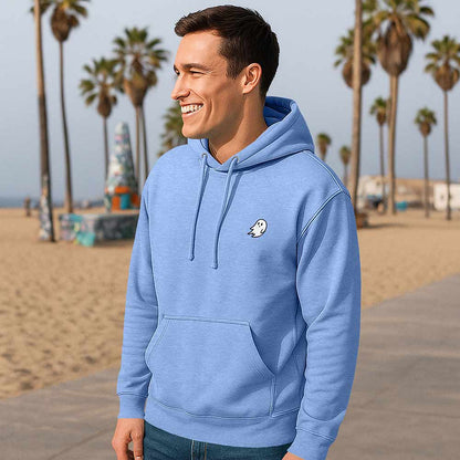 Dalix Mens Ghost Hooded Fleece Sweatshirt Log Sleeve Hoodie Drawcord Fall in Blue S Small