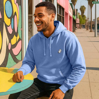 Dalix Mens Ghost Hooded Fleece Sweatshirt Log Sleeve Hoodie Drawcord Fall in Blue S Small