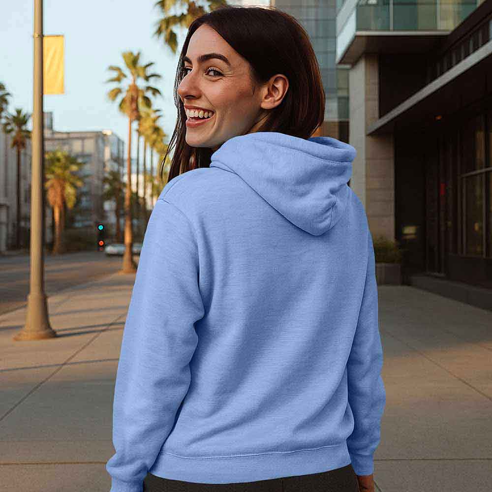Dalix Womens Lil Heart Hooded Fleece Sweatshirt Log Sleeve Hoodie Drawcord Fall in Blue S Small