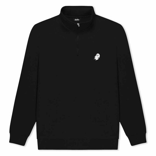 Dalix Mens Ghost Pullover Cadet Collar Quarter Zip French Terry Long Sleeve Fall in Black S Small