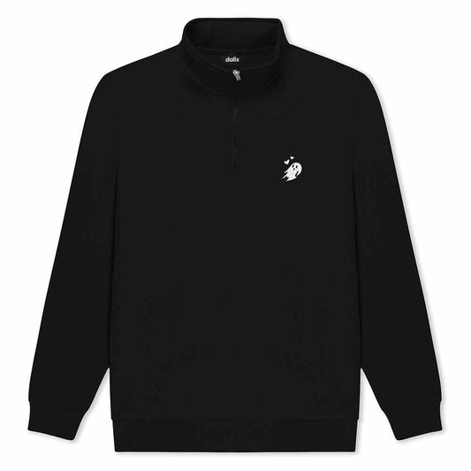 Dalix Womens Heartly Ghost Pullover Cadet Collar Quarter Zip French Terry Long Sleeve Fall in Black S Small