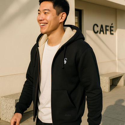 Dalix Mens Astronaut Hoodie Faux Sherpa Lined Zip Up Sweatshirt Warm Casual Outerwear in Black S Small