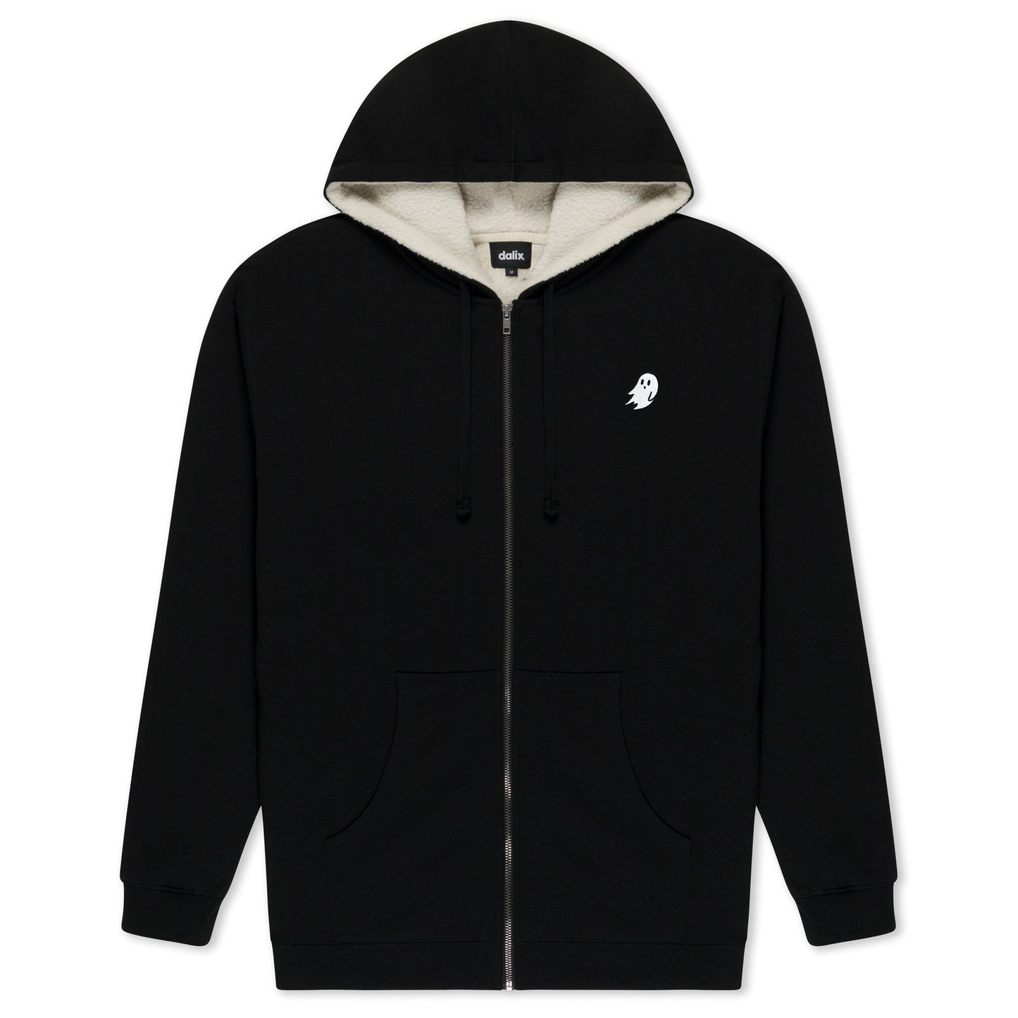 Dalix Mens Ghost Hoodie Faux Sherpa Lined Zip Up Sweatshirt Warm Casual Outerwear in Black S Small