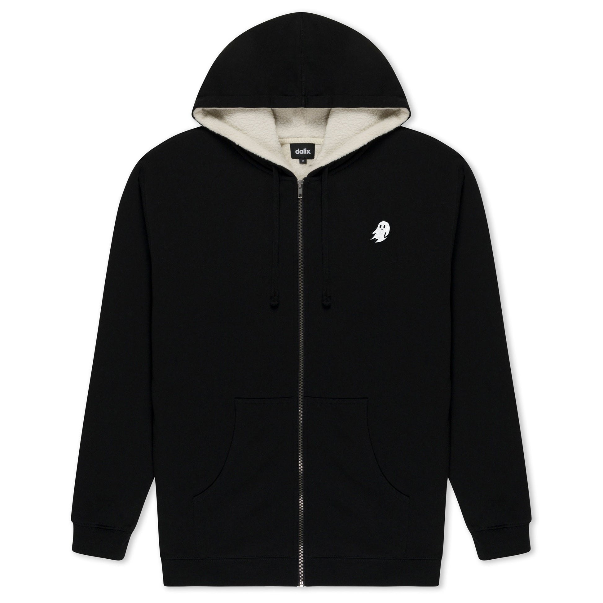 Dalix Mens Ghost Hoodie Faux Sherpa Lined Zip Up Sweatshirt Warm Casual Outerwear in Black S Small