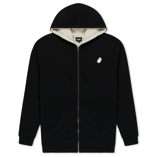 Dalix Mens Ghost Hoodie Faux Sherpa Lined Zip Up Sweatshirt Warm Casual Outerwear in Black S Small