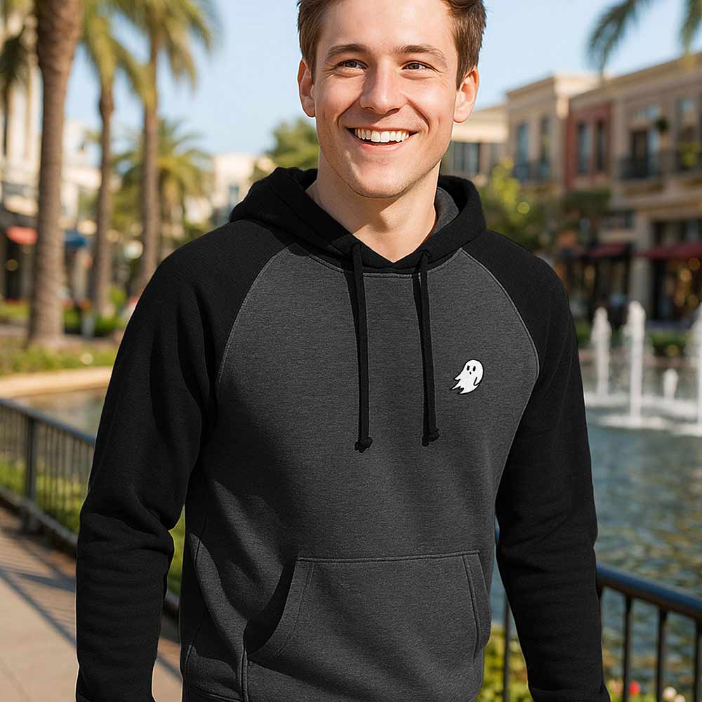 Dalix Mens Ghost Midweight Fleece Raglan Long Sleeve Hoodie Slim Fit Fall in Charcoal Black S Small