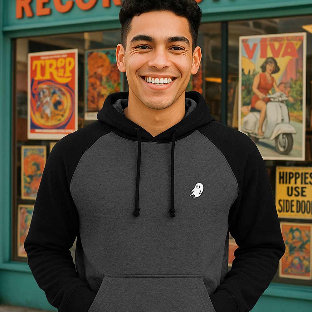 Dalix Mens Ghost Midweight Fleece Raglan Long Sleeve Hoodie Slim Fit Fall in Charcoal Black S Small