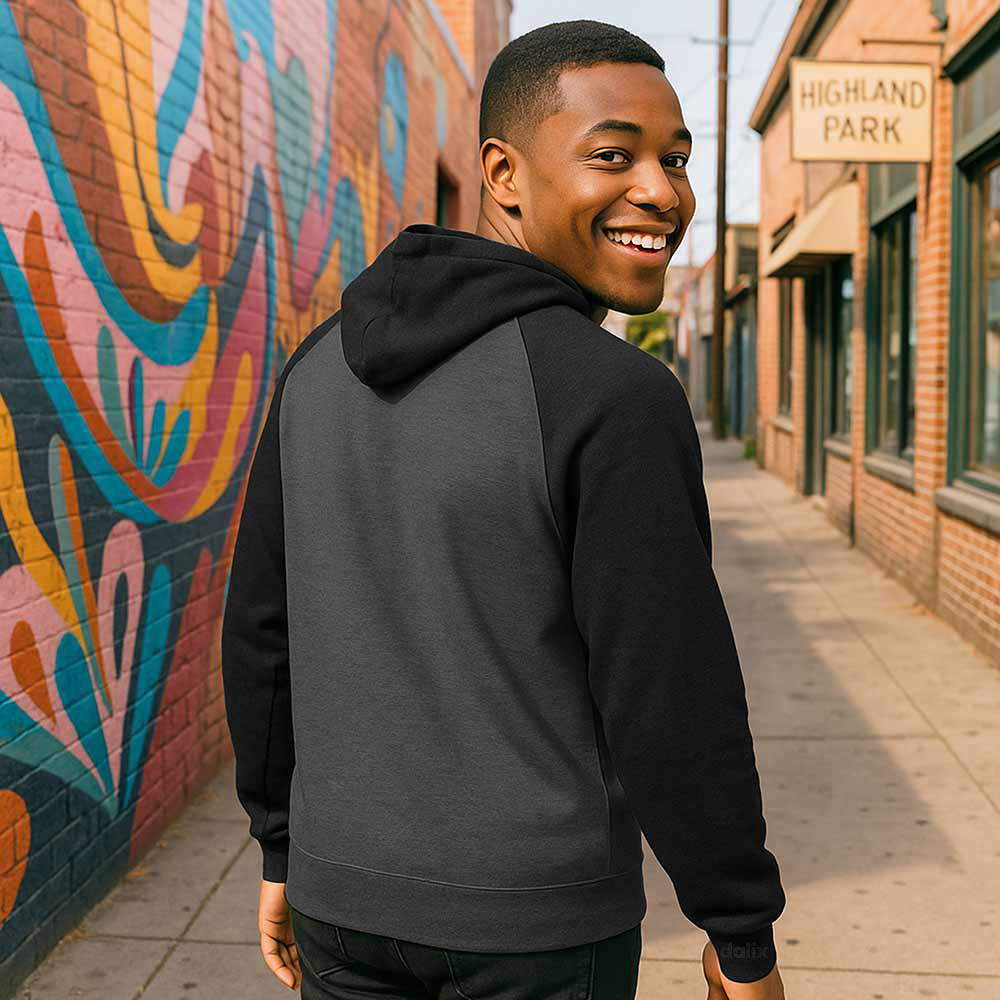 Dalix Mens Ghost Midweight Fleece Raglan Long Sleeve Hoodie Slim Fit Fall in Charcoal Black S Small