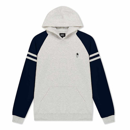 Dalix Mens Astronaut Varsity Hooded Sweatshirt Heavyweight Pullover Hoodie Casual Wear in Oatmeal Indigo S Small