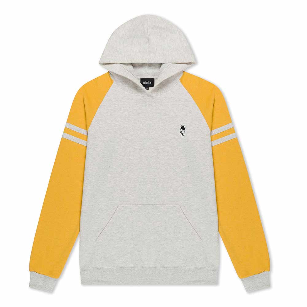 Dalix Mens Astronaut Varsity Hooded Sweatshirt Heavyweight Pullover Hoodie Casual Wear in Oatmeal Mustard S Small
