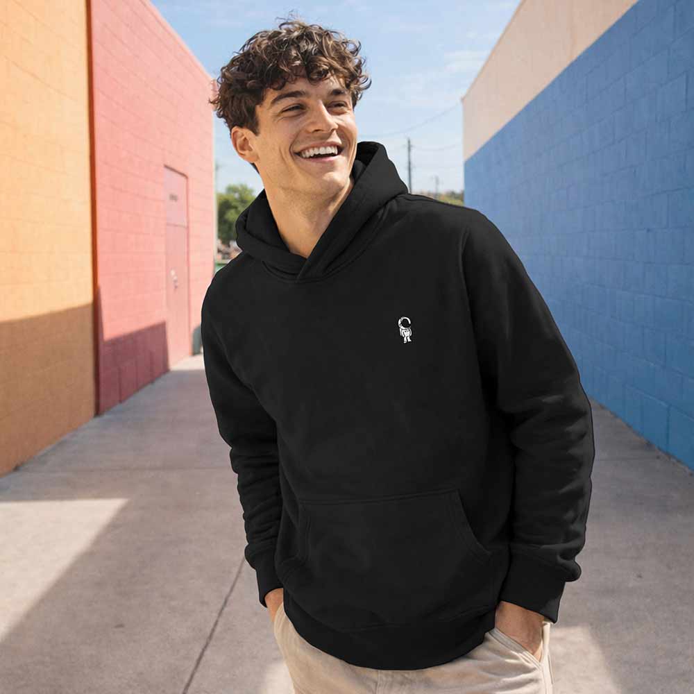 Dalix Astronaut Relaxed Fit Midweight Fleece Pullover Hooded Sweatshirt Mens in Black S Small
