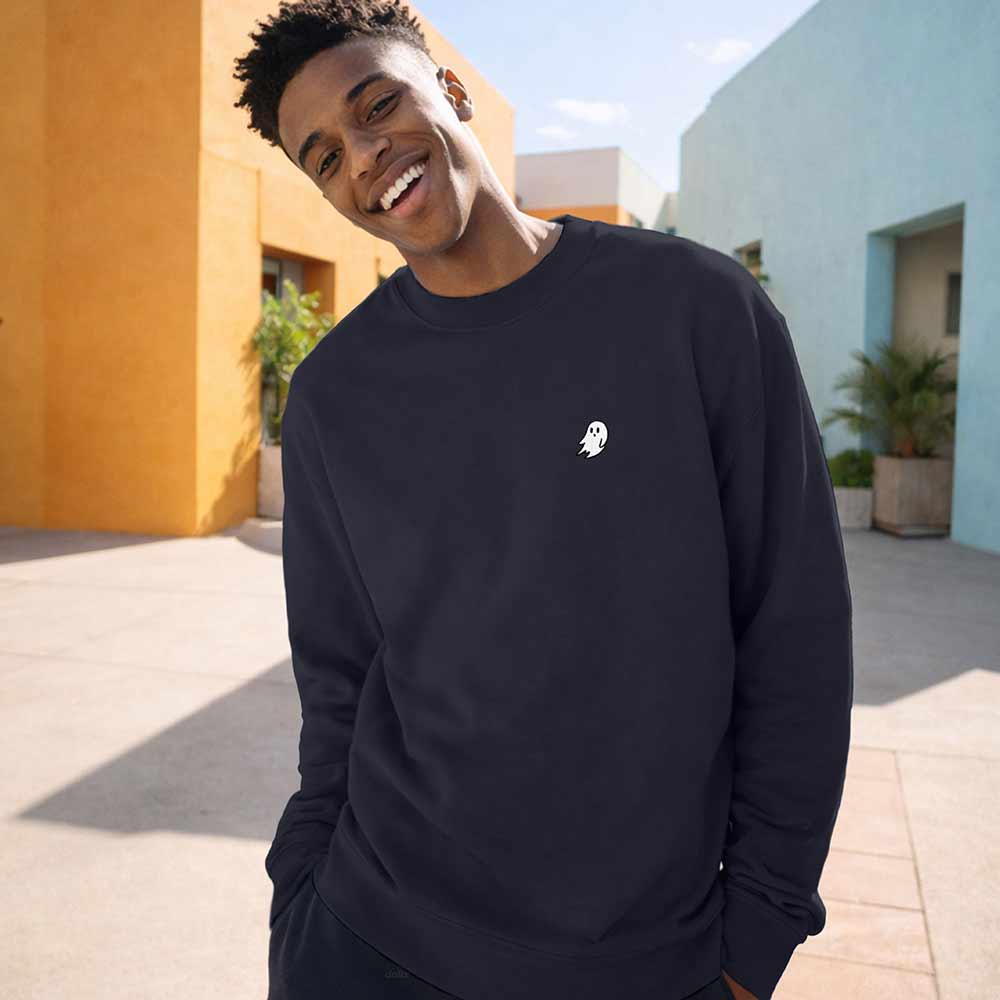 Dalix Ghost Relaxed Fit Midweight Fleece Crewneck Sweatshirt Mens in Ink Blue S Small