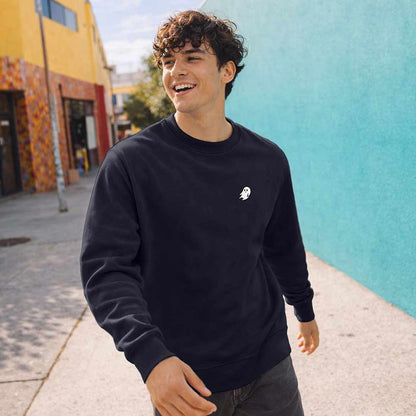 Dalix Ghost Relaxed Fit Midweight Fleece Crewneck Sweatshirt Mens in Ink Blue S Small