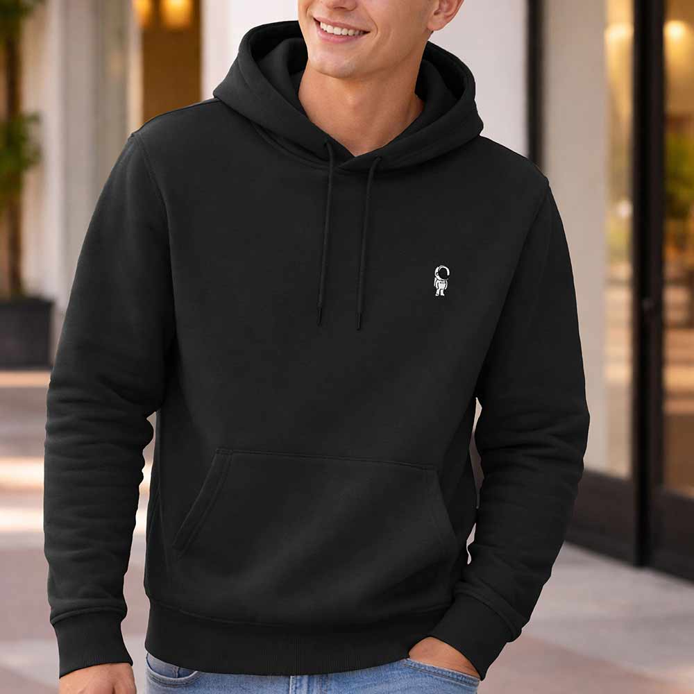 Dalix Astronaut Regular Fit Fleece Long Sleeve Pullover Hooded Sweatshirt Mens in Black S Small