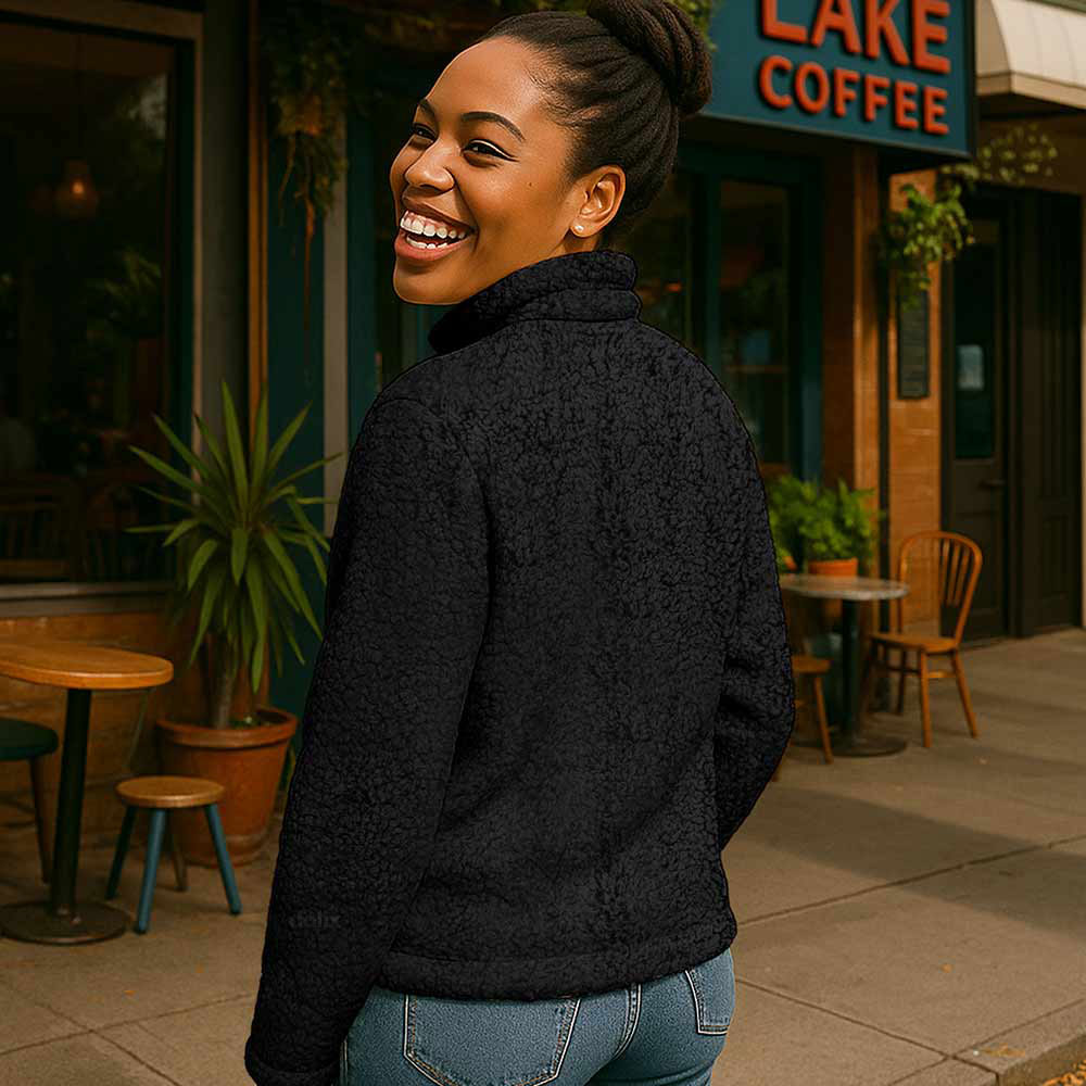 Dalix Womens Ghost Faux Sherpa Quarter Zip Pullover Warm Cozy in Black S Small