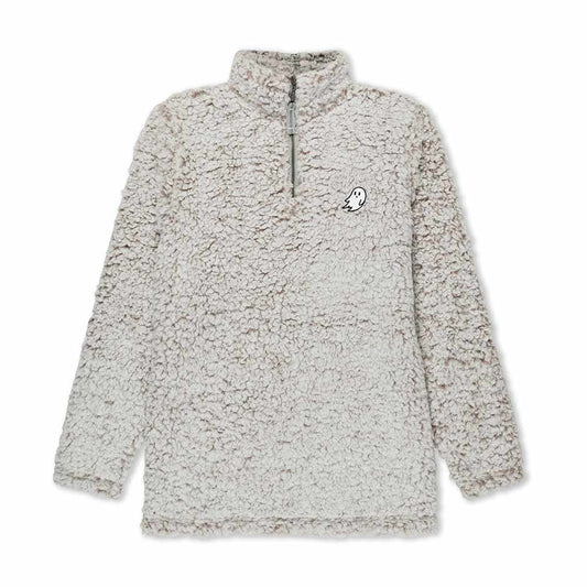 Dalix Womens Ghost Faux Sherpa Quarter Zip Pullover Warm Cozy in Oatmeal S Small