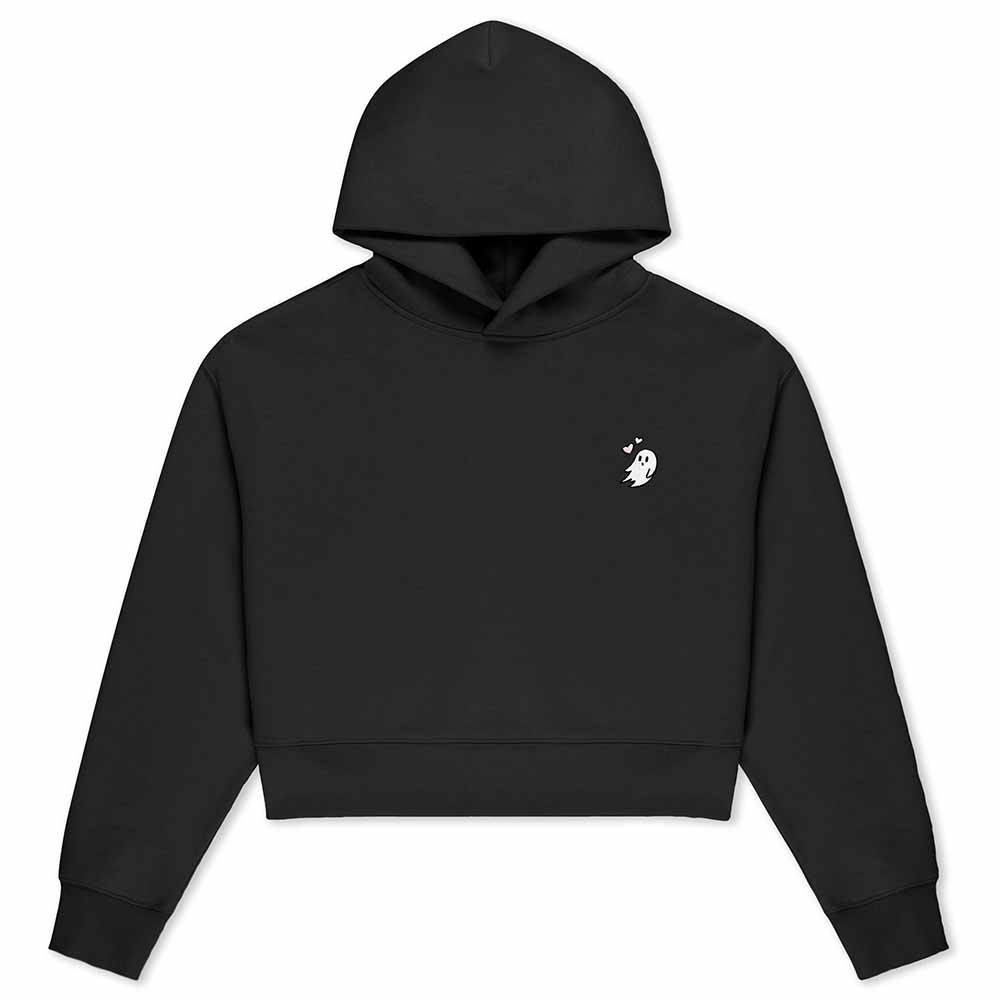 Dalix Heartly Ghost Midweight Fleece Relaxed Cropped Hoodie