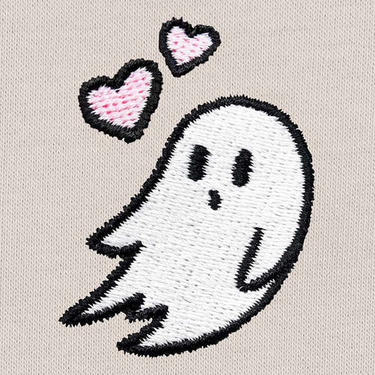 Dalix Heartly Ghost Relaxed Fit Cropped Midweight Fleece Hooded Sweatshirt Womens in Bone S Small