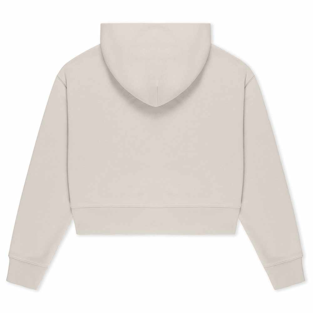 Dalix Heartly Ghost Relaxed Fit Cropped Midweight Fleece Hooded Sweatshirt Womens in Bone S Small