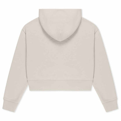 Dalix Heartly Ghost Relaxed Fit Cropped Midweight Fleece Hooded Sweatshirt Womens in Bone S Small