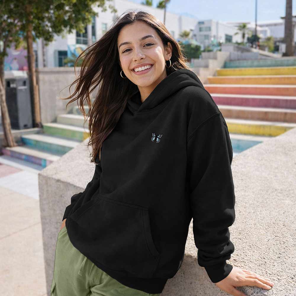 Dalix Butterfly Relaxed Fit Fleece Pullover Hooded Sweatshirt Womens in Black S Small