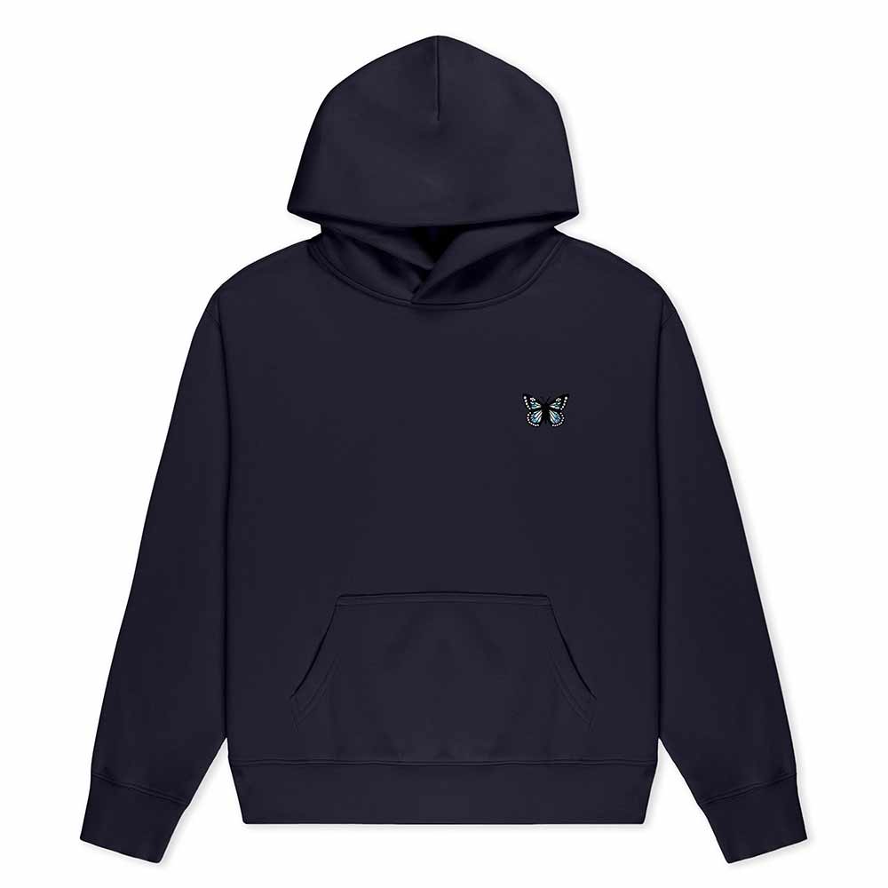 Dalix Butterfly Relaxed Fit Fleece Pullover Hooded Sweatshirt Womens in Ink Blue S Small