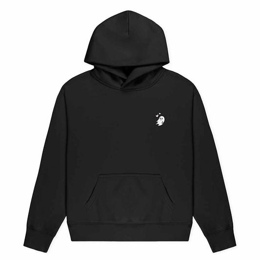 Dalix Heartly Ghost Relaxed Fit Fleece Pullover Hooded Sweatshirt Womens in Black S Small