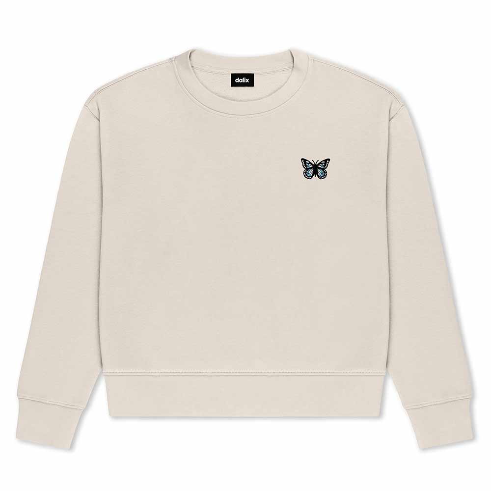 Dalix Butterfly Crewneck Sweatshirt Cotton Fleece Pullover Relaxed Fit Soft Midweight Casual Everyday Wear Womens in Bone S Small