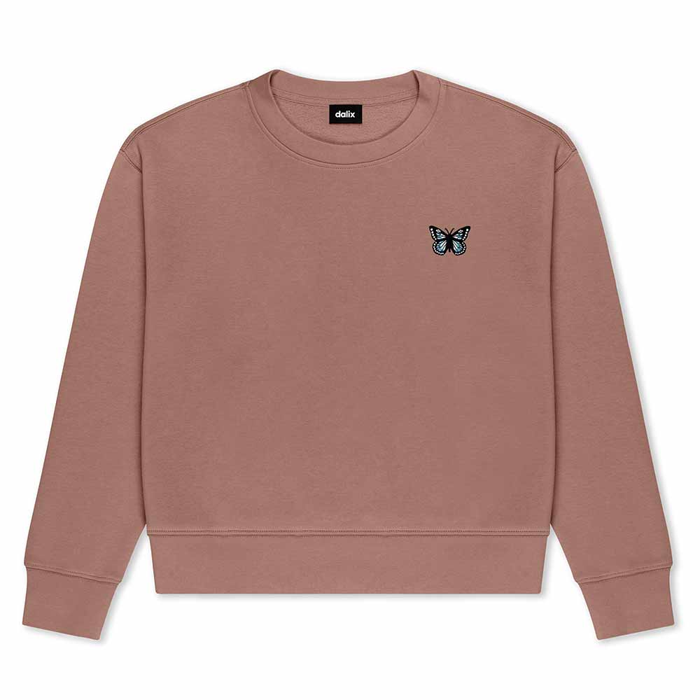 Dalix Butterfly Crewneck Sweatshirt Cotton Fleece Pullover Relaxed Fit Soft Midweight Casual Everyday Wear Womens in Hazy Pink S Small