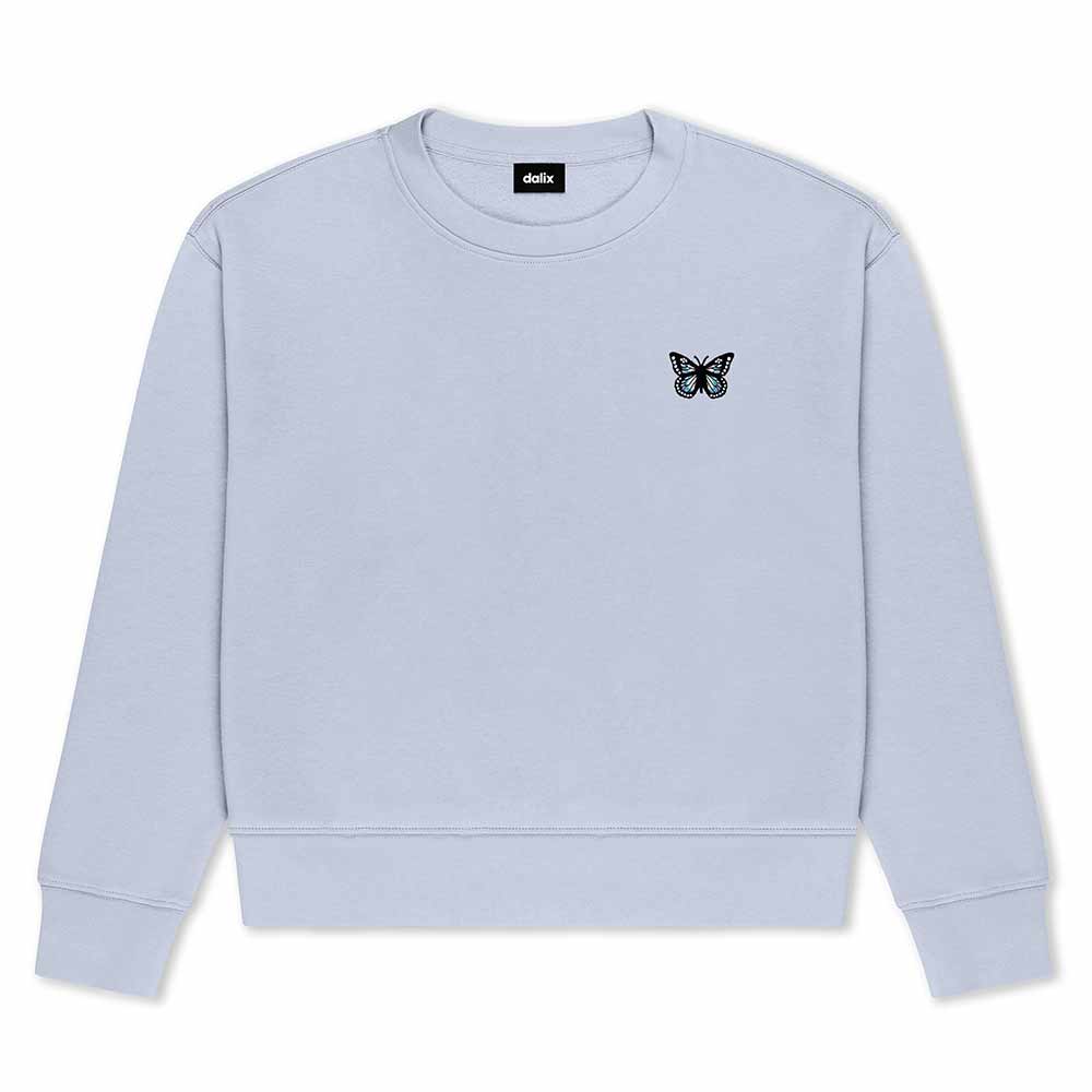 Dalix Butterfly Crewneck Sweatshirt Cotton Fleece Pullover Relaxed Fit Soft Midweight Casual Everyday Wear Womens in Powder S Small