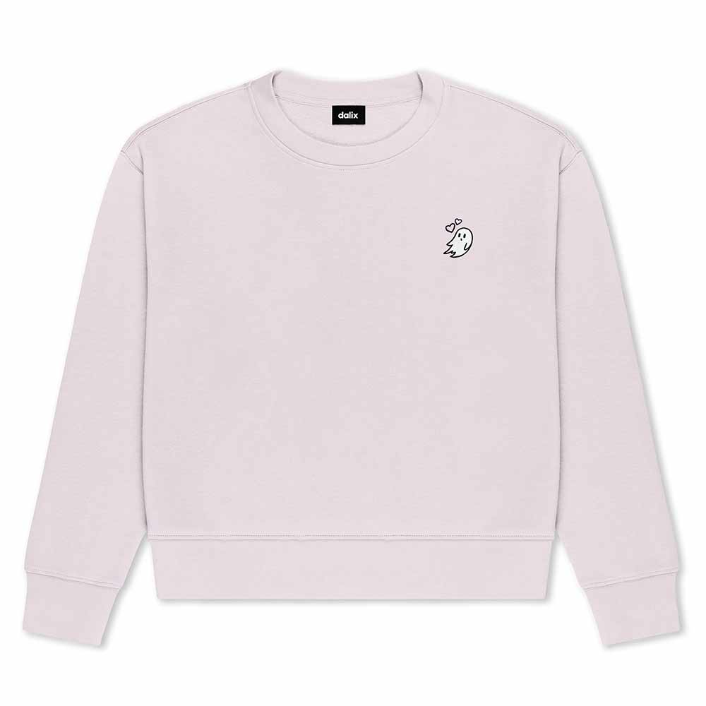 Dalix Heartly Ghost Crewneck Sweatshirt Cotton Fleece Pullover Relaxed Fit Soft Midweight Casual Everyday Wear Womens in Orchid S Small