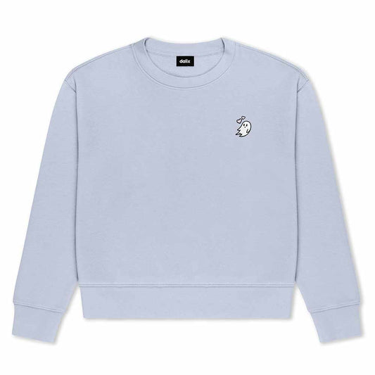 Dalix Heartly Ghost Crewneck Sweatshirt Cotton Fleece Pullover Relaxed Fit Soft Midweight Casual Everyday Wear Womens in Powder S Small
