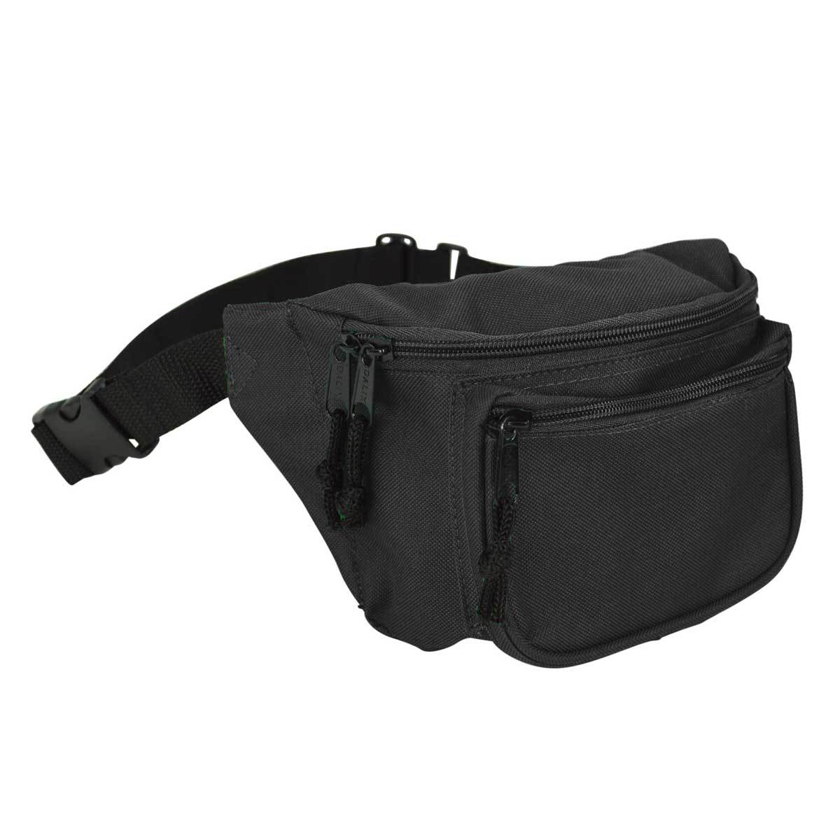 DALIX Fanny Pack 7" Travel Belt Pouch Waist Wallet Bag w/ 3 Pockets FP-002 Fanny Packs DALIX Black 