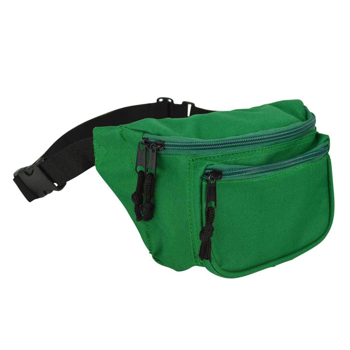 DALIX Fanny Pack 7" Travel Belt Pouch Waist Wallet Bag w/ 3 Pockets FP-002 Fanny Packs DALIX Green 