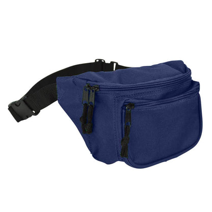 DALIX Fanny Pack 7" Travel Belt Pouch Waist Wallet Bag w/ 3 Pockets FP-002 Fanny Packs DALIX Navy Blue 