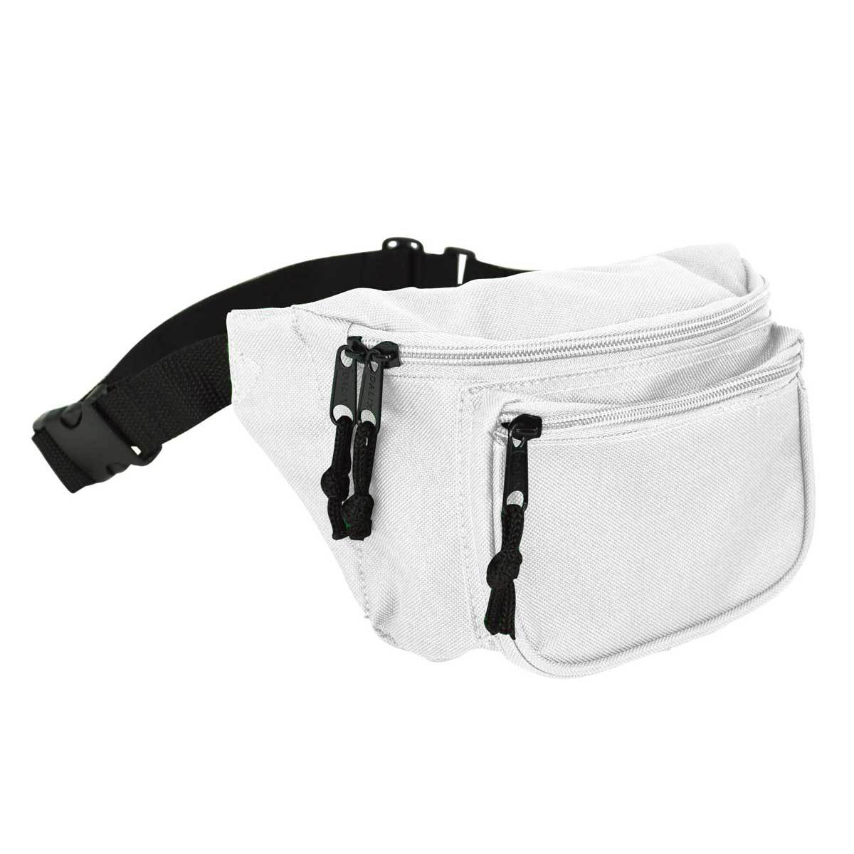 DALIX Fanny Pack 7" Travel Belt Pouch Waist Wallet Bag w/ 3 Pockets FP-002 Fanny Packs DALIX White 