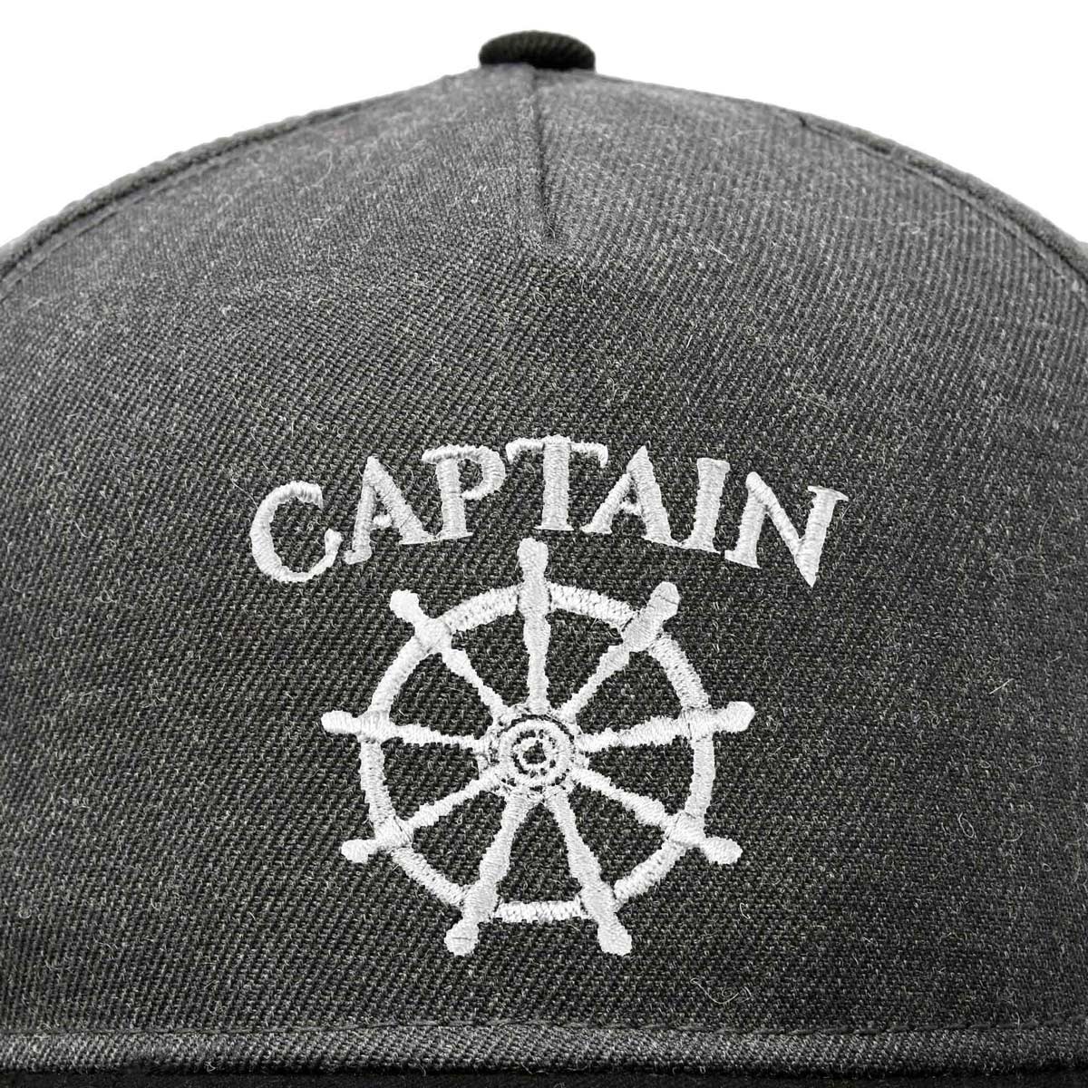 Dalix Captain Snapback Flat Bill Baseball Hat Embroidered Cap Mens in Black Dark Gray