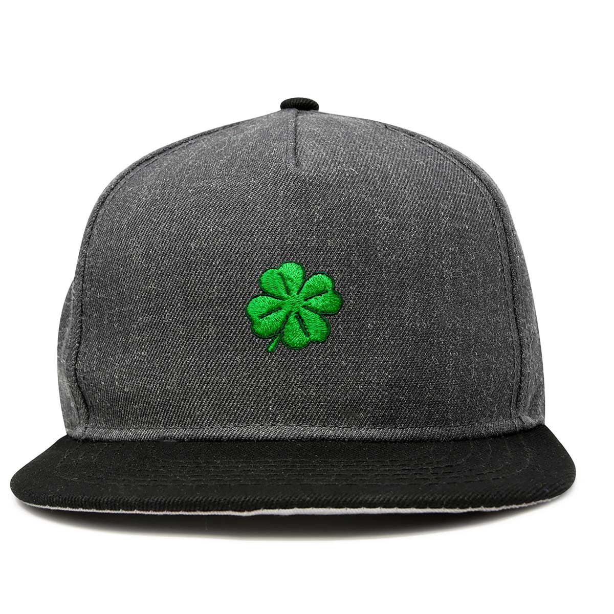 Dalix Clover Snapback Flat Bill Baseball Hat Embroidered Cap Mens in Black