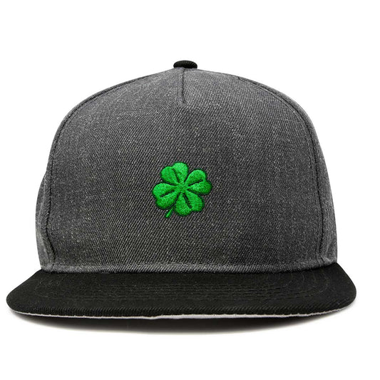 Dalix Clover Snapback Flat Bill Baseball Hat Embroidered Cap Mens in Black