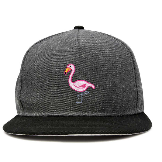 Dalix Flamingo Snapback Flat Bill Baseball Hat Embroidered Cap Mens in Black