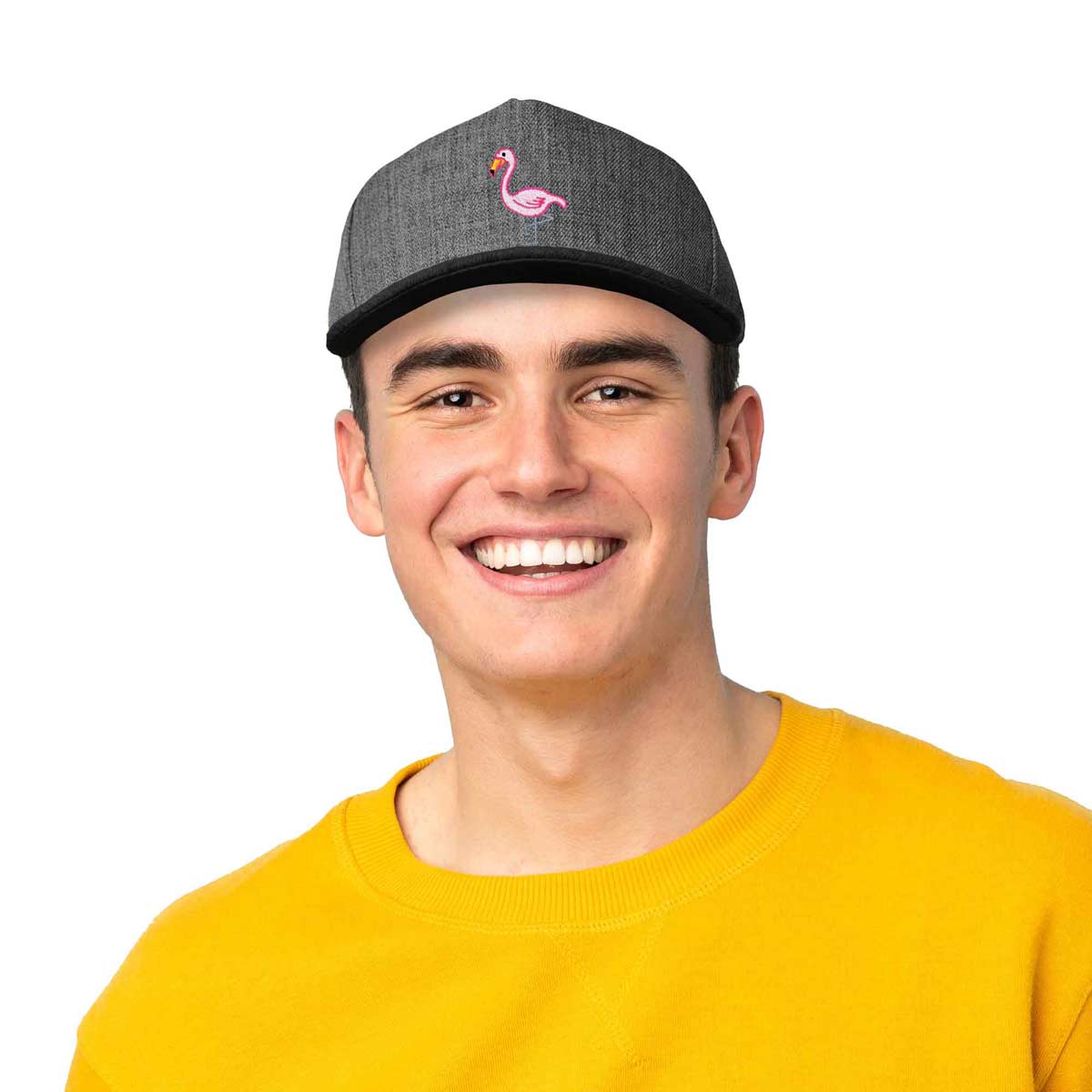 Dalix Flamingo Snapback Flat Bill Baseball Hat Embroidered Cap Mens in Light Gray