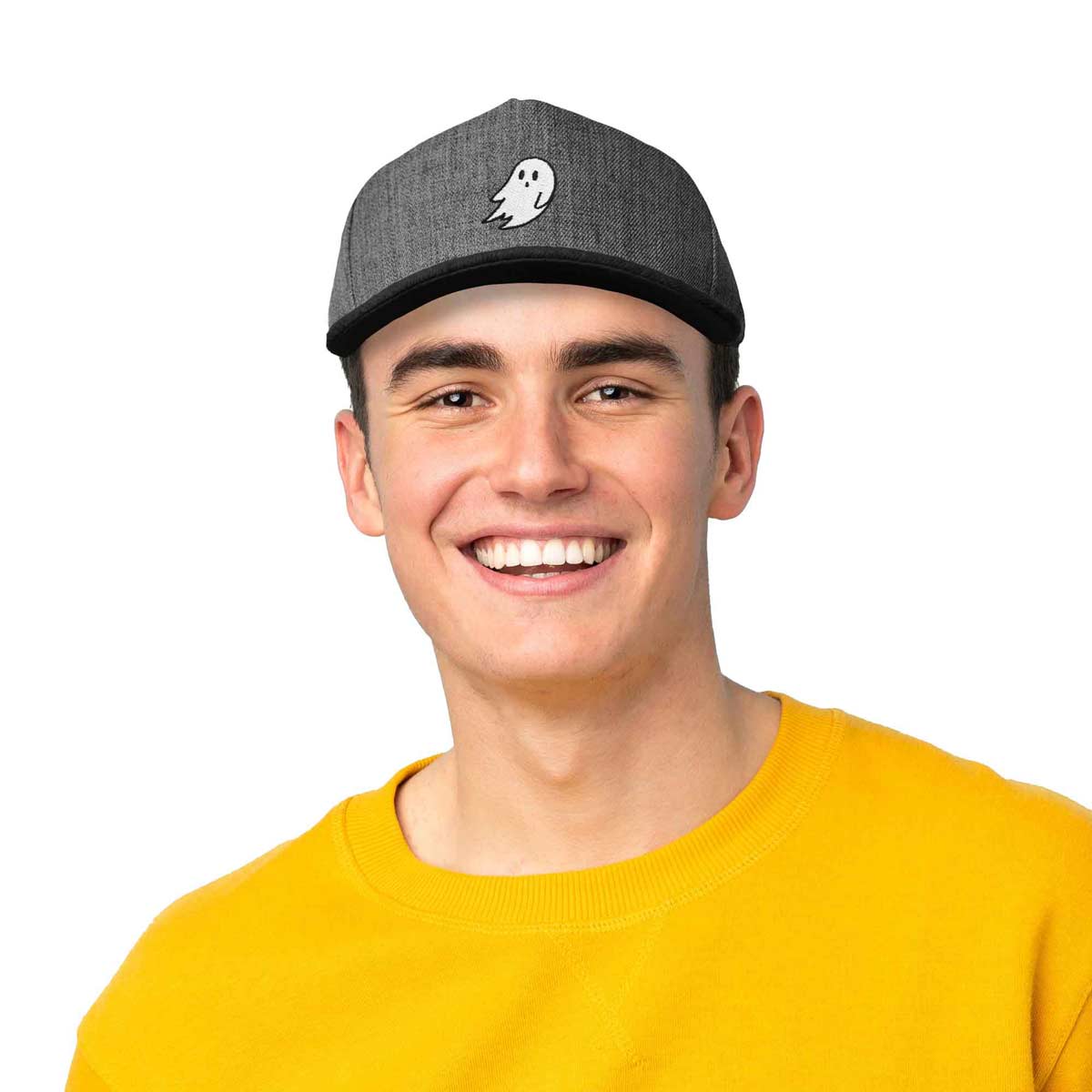 Dalix Ghost Snapback Flat Bill Baseball Hat Embroidered Cap Mens in Light Gray