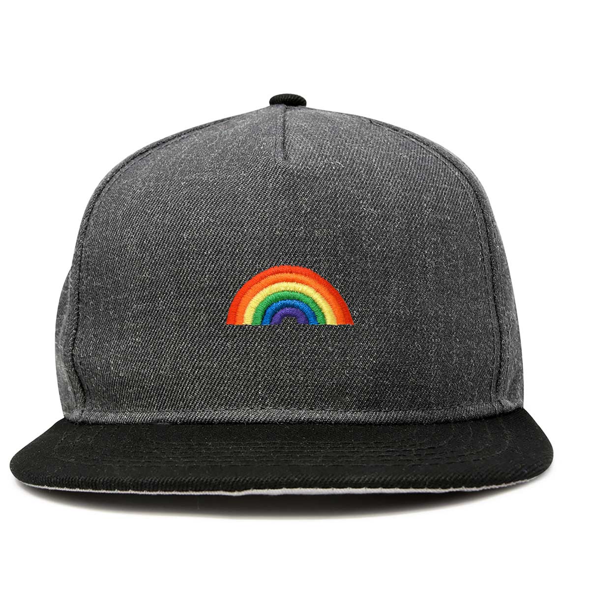 Dalix Rainbow Snapback Flat Bill Baseball Hat Embroidered Cap Mens in Black