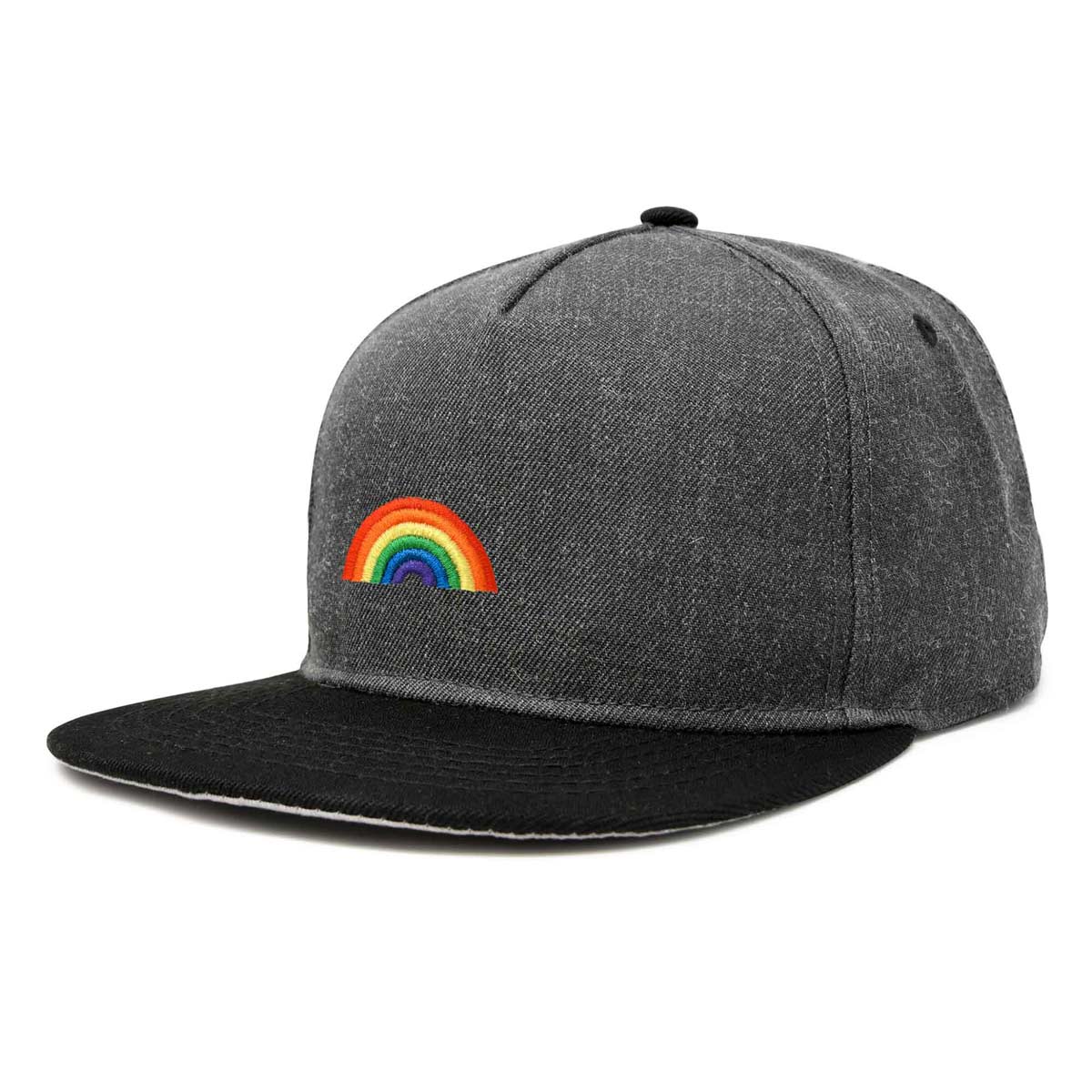 Dalix Rainbow Snapback Flat Bill Baseball Hat Embroidered Cap Mens in Dark Gray