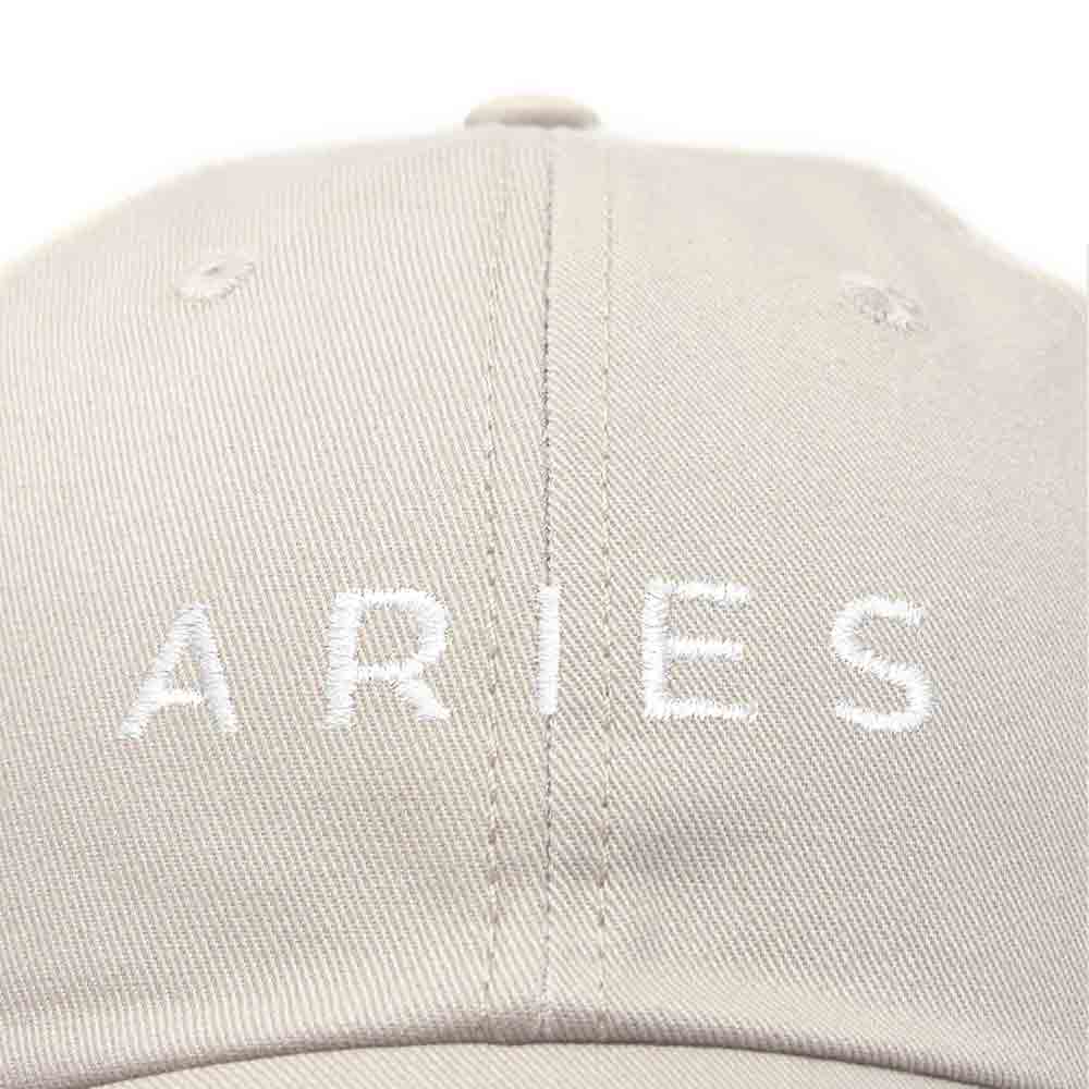 Dalix Aries Dad Hat Embroidered Zodiac Astrology Cotton Baseball Cap in Khaki