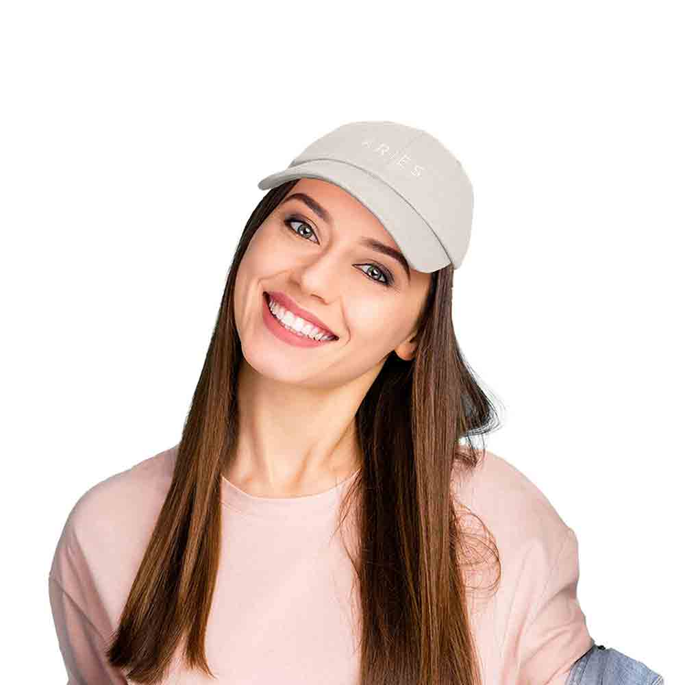 Dalix Aries Dad Hat Embroidered Zodiac Astrology Cotton Baseball Cap in Light Pink