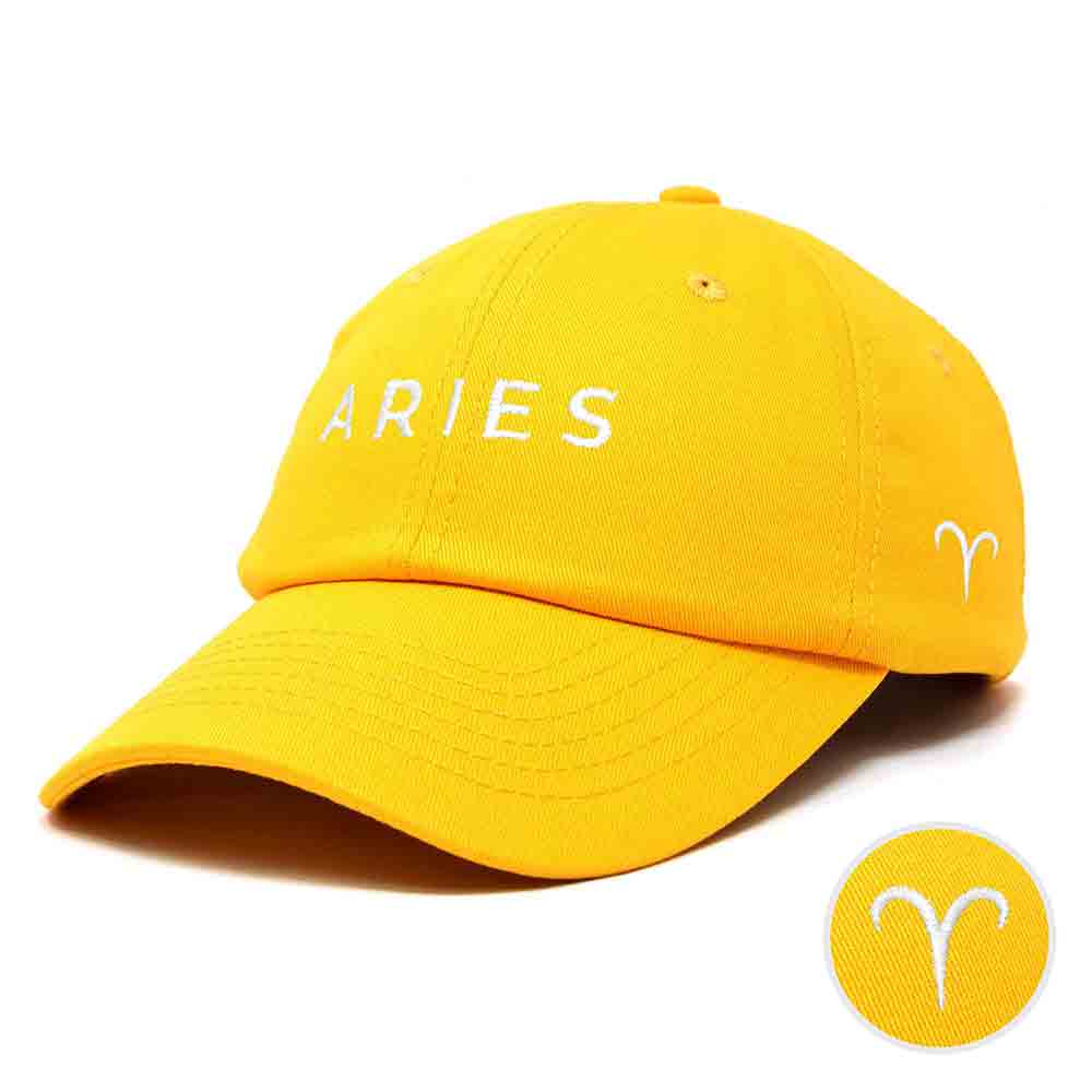 Dalix Aries Dad Hat Embroidered Zodiac Astrology Cotton Baseball Cap in Washed Navy Blue
